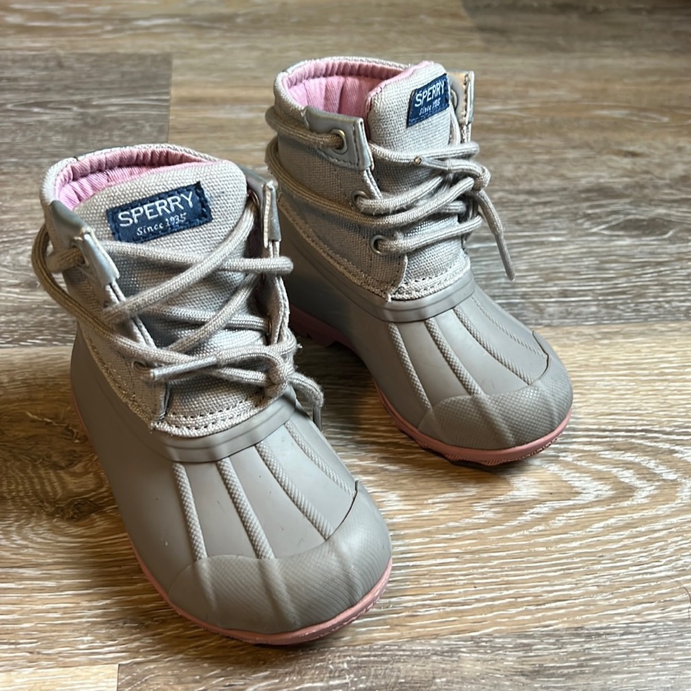 Sperry Port Boot Silver Pink Rain duck Toddler Boots size 6M